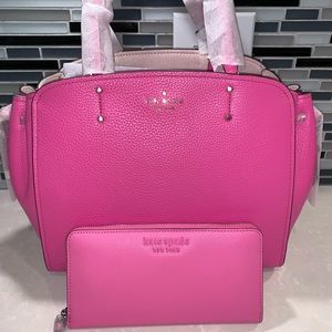 Kate Spade Tegan Medium Satchel & Large Continental Wallet in Bright Peony pink
